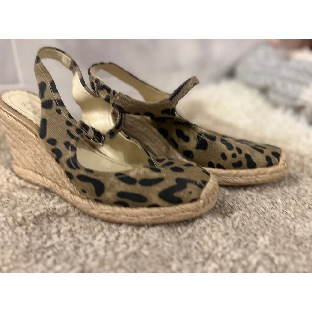 Franco‎ Sarto Leopard Print Espadrille Wedge Sandals Slingback Size 8.5M